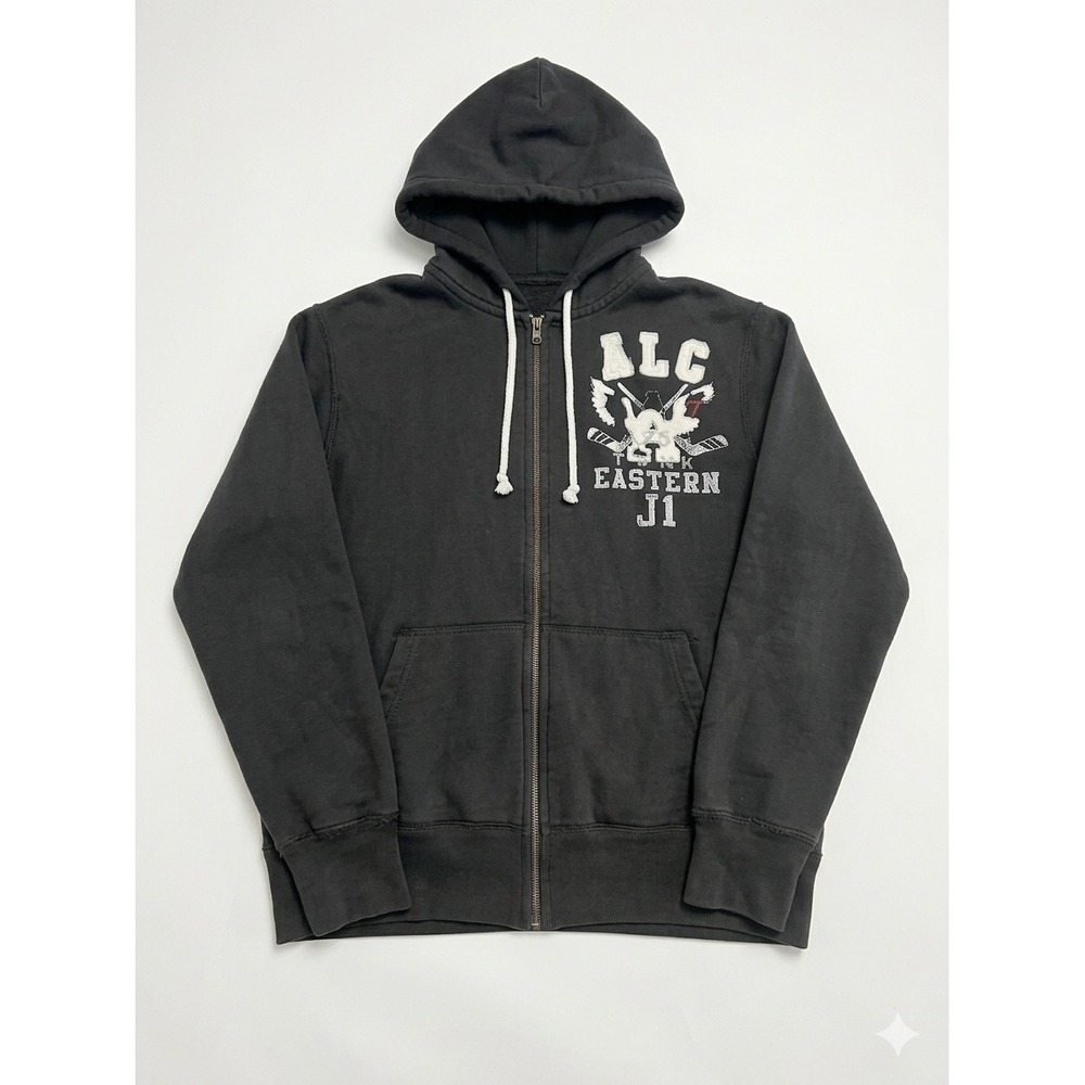 American Living Zip Hoodie Mens XL Gray/Black Hockey Graphic Fleece Sweatshirt
